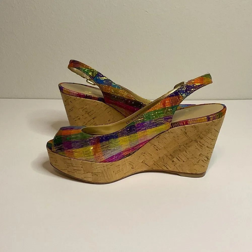 Stuart Weitzman Jean Winsel Tinsel Slingback Espadrille Wedge Sandals Sz‎ 7.5M - Picture 5 of 9